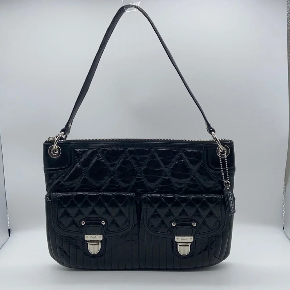 Coach Black Leather Quilted Poppy Shoulder Bag